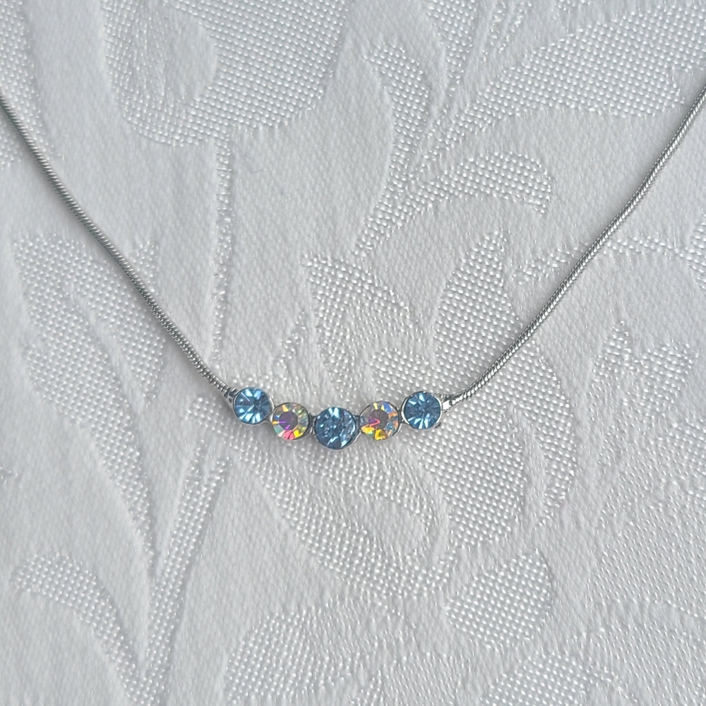 Vintage Lady Remington Blue & Rainbow Crystal Stone Necklace